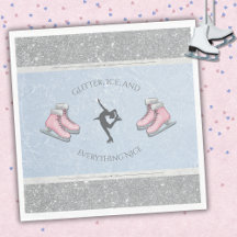 Sparkly Silver Glitter Ice Skater Birthday Napkins