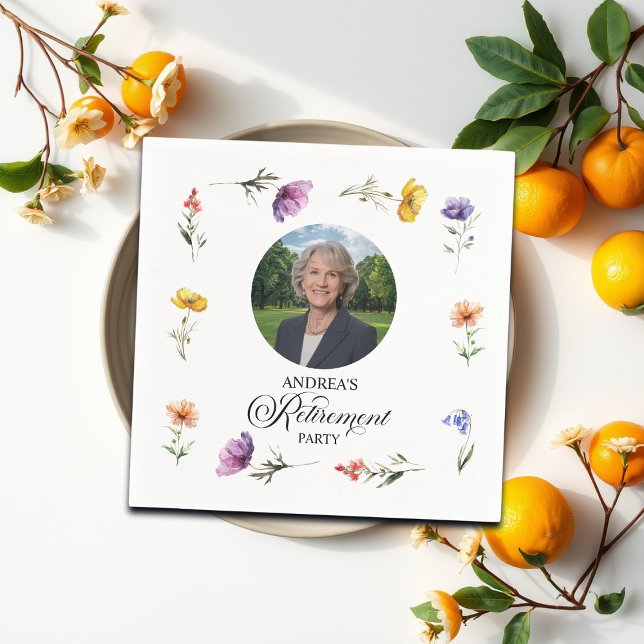 Guardanapo De Papel Special Photo Elegant Floral Retirement Party (Criador carregado)