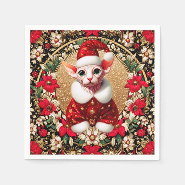 Guardanapo De Papel Sphynx Cat Santa Elf by AI  (Frente)