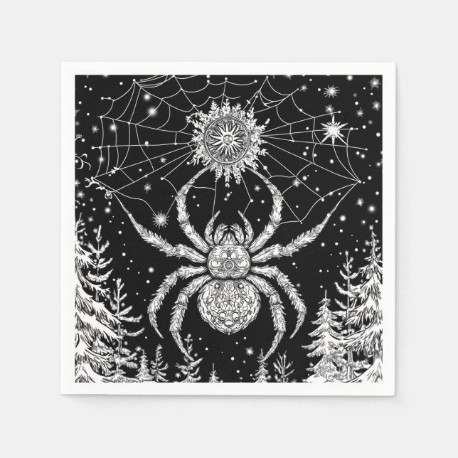 Guardanapo De Papel Spinne mit Mandala im magischen Netz Sternenhimmel (Frente)