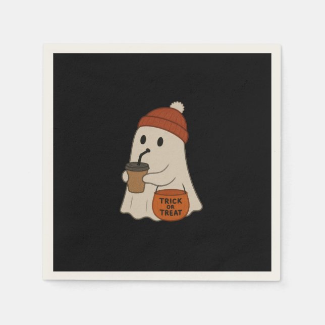 Guardanapo De Papel Spooky Cute Adorable Ghost Red Beanie Halloween  (Frente)
