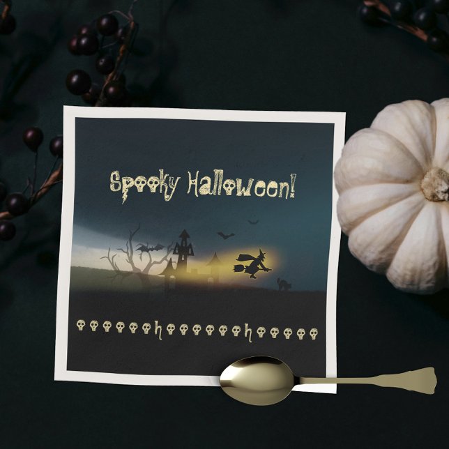 Guardanapo De Papel Spooky Halloween Castle Bats Skulls (Spooky Halloween Witch Castle Bats Skulls Napkins ©Susanne Sachers - Sunny Mind Design 🌞)