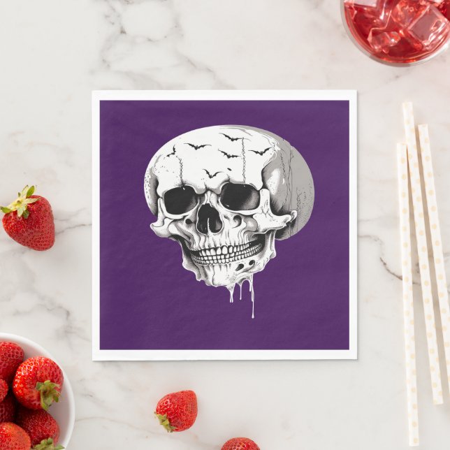 Guardanapo De Papel Spooky Halloween Melting Cranium With Bat Imagery  (Insitu)