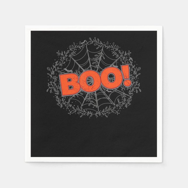 Guardanapo De Papel Spooky Halloween Spider Web Boo Idea (Frente)