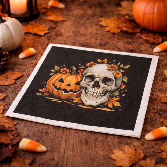 Guardanapo De Papel Spooky Season Skull and Pumpkin Halloween Party (Criador carregado)