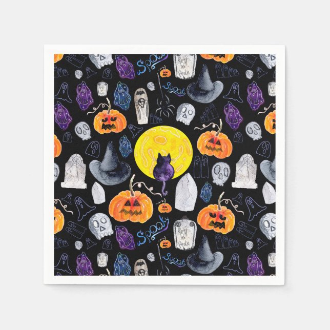 Guardanapo De Papel Spooky Whimsy Watercolor Halloween (Frente)