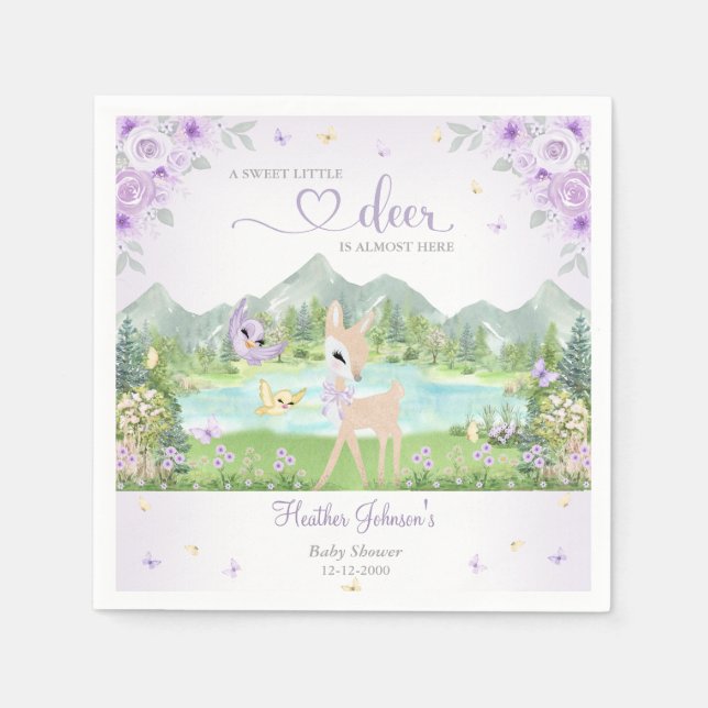 Guardanapo De Papel Spring Bloom and Butterflies Deer Baby Shower  (Frente)