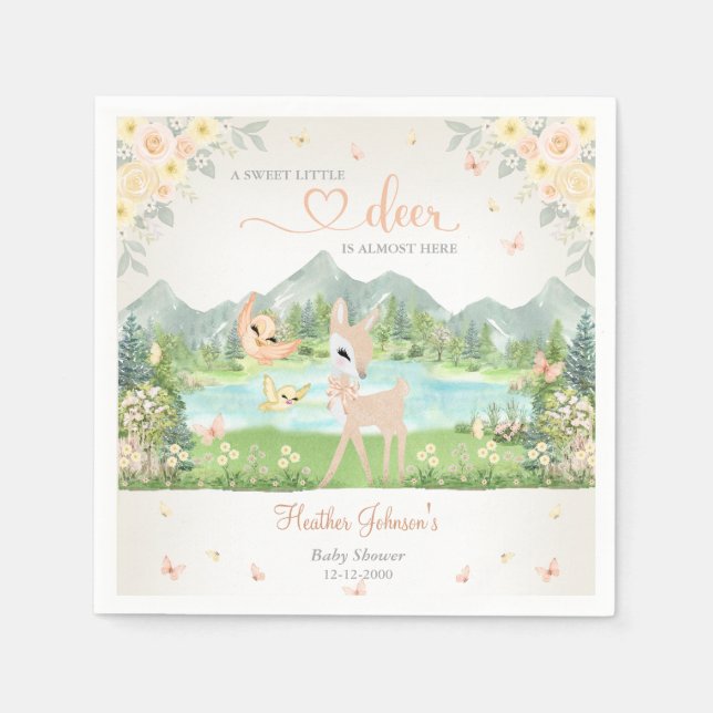 Guardanapo De Papel Spring Bloom and Butterflies Deer Baby Shower  (Frente)