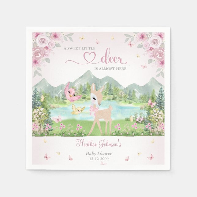 Guardanapo De Papel Spring Bloom and Butterflies Deer Baby Shower  (Frente)