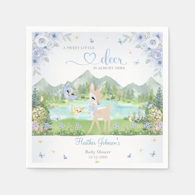 Guardanapo De Papel Spring Bloom and Butterflies Deer Baby Shower  (Frente)