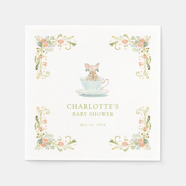 Guardanapo De Papel Spring Bunny Tea Party Baby Shower (Frente)