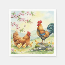 Guardanapo De Papel Spring chicken rooster farm country napkins
