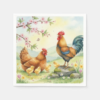 Guardanapo De Papel Spring chicken rooster farm country napkins