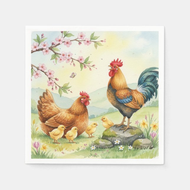 Guardanapo De Papel Spring chicken rooster farm country napkins (Frente)