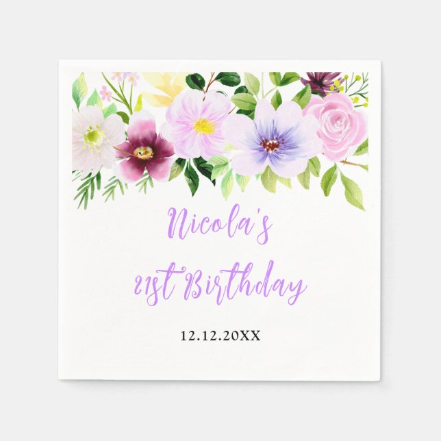 Guardanapo De Papel Spring Purple Floral Birthday (Frente)