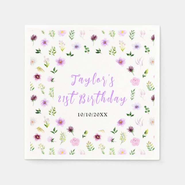 Guardanapo De Papel Spring Purple Floral Birthday (Frente)