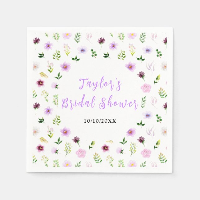 Guardanapo De Papel Spring Purple Floral Bridal Shower (Frente)