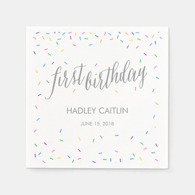 Guardanapo De Papel Sprinkle Confetti primeiro aniversario Napkins (Frente)
