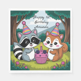 Guardanapo De Papel Squirrel and Raccoon cute Birthday