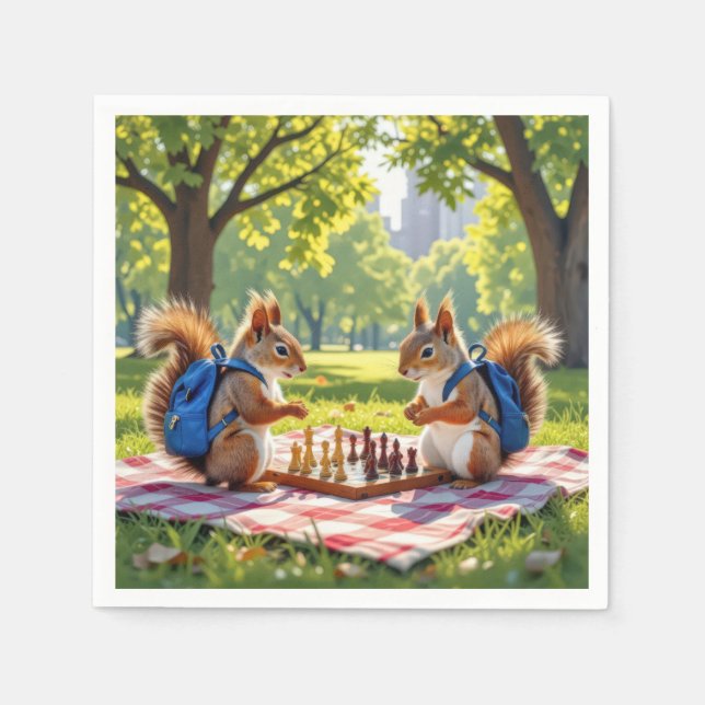 Guardanapo De Papel Squirrels Playing Chess In a City Park (Frente)