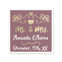 Sr. e Sra. Blush Mauve White Hearts Ouro