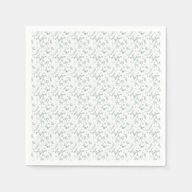 Guardanapo De Papel Sr e sra desenhos fofos verde sálvia (Frente)