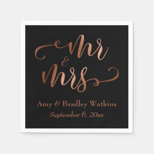 Guardanapo De Papel "Sr. e Sra." Faux Copper Script em Black, Casament