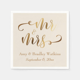 Guardanapo De Papel "Sr. e Sra." Faux Gold Foil Script em Creme