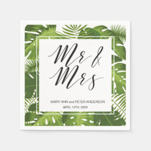 Guardanapo De Papel Sr. e Sra. folhas do verde que wedding os