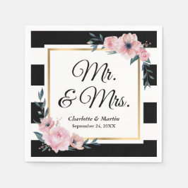 Guardanapo De Papel Sr. e Sra. Frame Dourado Casamento Floral Branco N
