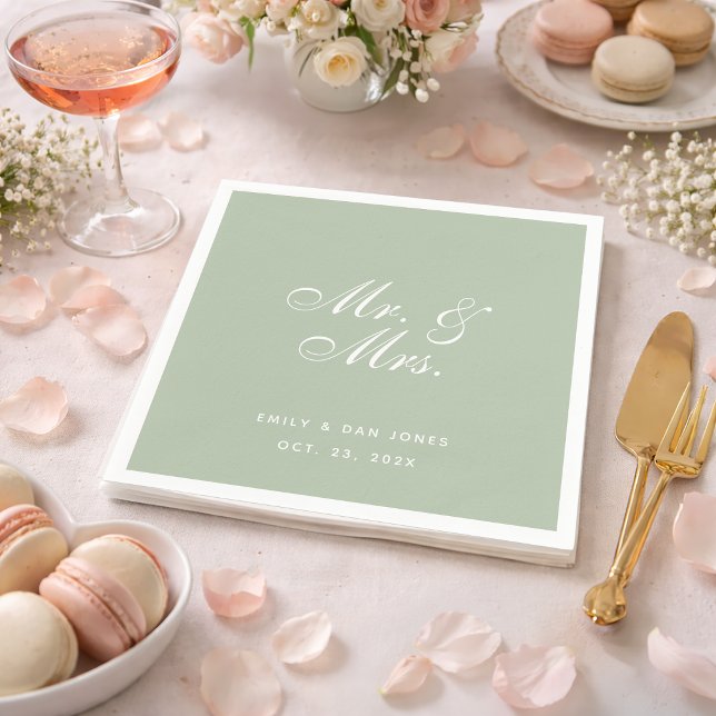 Guardanapo De Papel Sr. e Sra. Sage Casamento Branco Script Elegante V (Criador carregado)