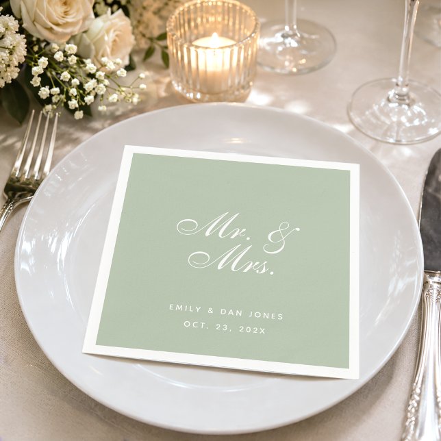 Guardanapo De Papel Sr. e Sra. Sage Casamento Branco Script Elegante V (Criador carregado)