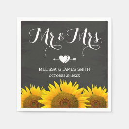 Guardanapo De Papel Sr. e Sra. Wedding Sunflower Chalkboard Elegant