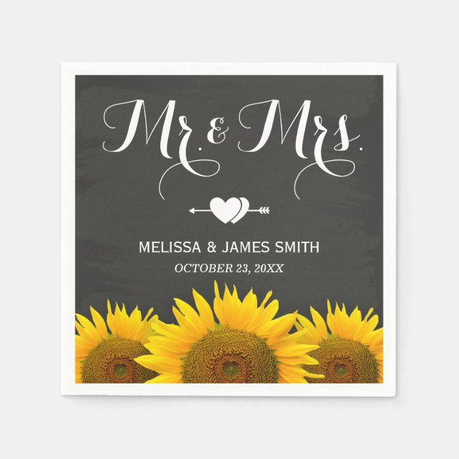 Guardanapo De Papel Sr. e Sra. Wedding Sunflower Chalkboard Elegant (Frente)