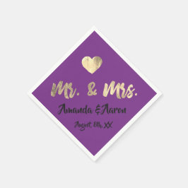 Guardanapo De Papel Sr. e Sra. White Heart Purple Champaigne Dourado