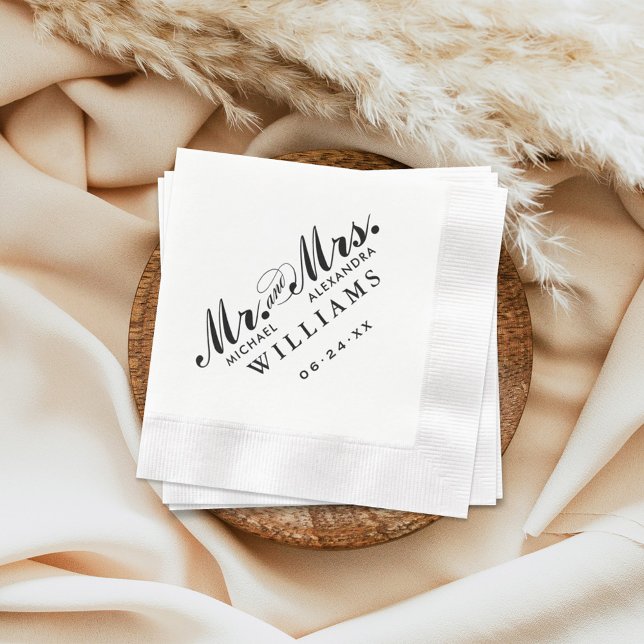 Guardanapo De Papel Sr. Preto Elegante e Monograma de Casamento Person (Criador carregado)