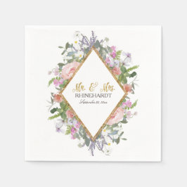 Guardanapo De Papel Sr. & Sra. Dourada Faux Glitter Wildflower Art