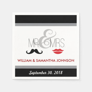 Guardanapo De Papel Sr. & Sra. Mustache e Lipstick Napkins (preto)