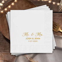 Sr. & Sra. Simple Script Dourado Casamento Napkins