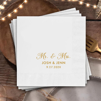 Guardanapo De Papel Sr. & Sra. Simple Script Dourado Casamento Napkins
