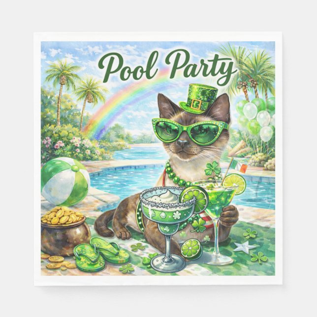 Guardanapo De Papel St. Patrick’s Day Glam Cat Pool Party  (Frente)