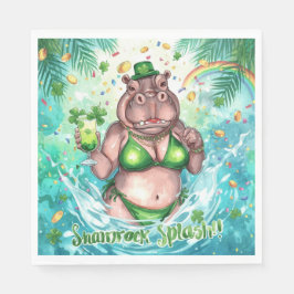 Guardanapo De Papel St. Patrick’s Day Glam Hippo Bikini in the pool 