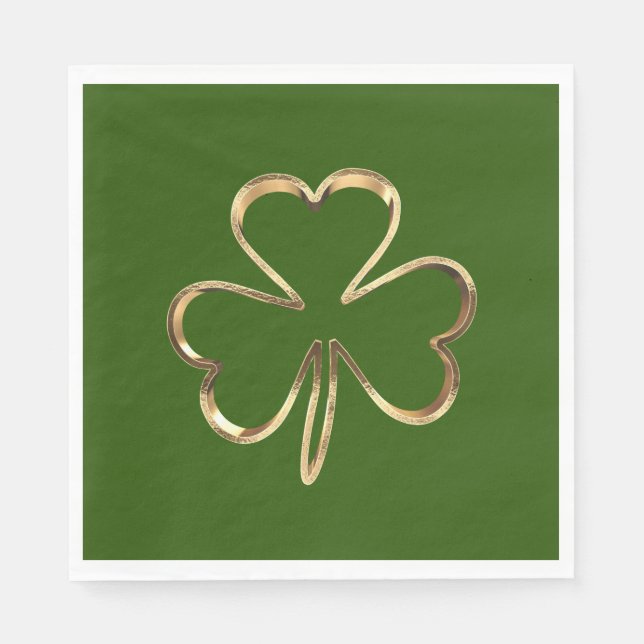 Guardanapo De Papel St. Patrick Verde e Dourado Trevo de Shamrock Irla (Frente)