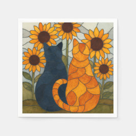Guardanapo De Papel Stained Glass Cats and Sunflowers Art Design