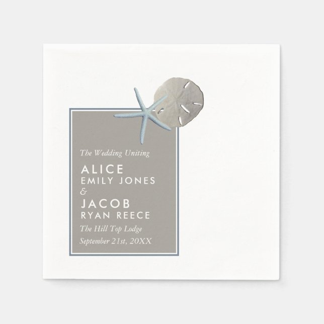 Guardanapo De Papel Starfish e Sand Dollar - Casamento de Praia (Frente)