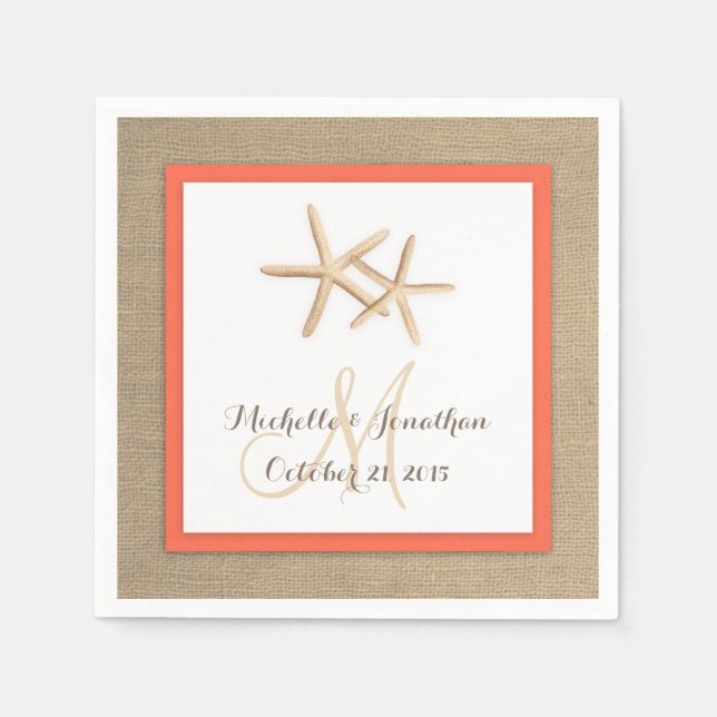 Guardanapo De Papel Starfish Rustic Burlap Beach Wedkin (Frente)