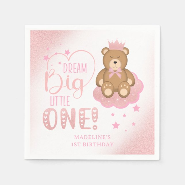 Guardanapo De Papel Starry Dream Big Little One Sleeped Bear Birthday (Frente)