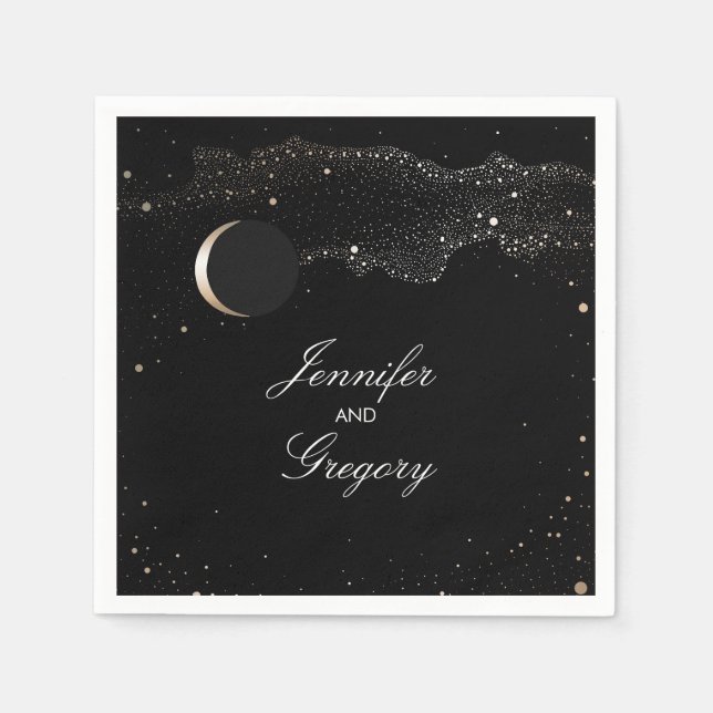 Guardanapo De Papel Starry Night Stars Black and Dourado Weding (Frente)