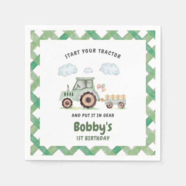 Guardanapo De Papel Start Your Tractor 1st Birthday (Frente)
