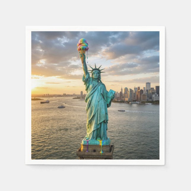 Guardanapo De Papel Statue of Liberty With Rainbow Ice Cream Cone (Frente)